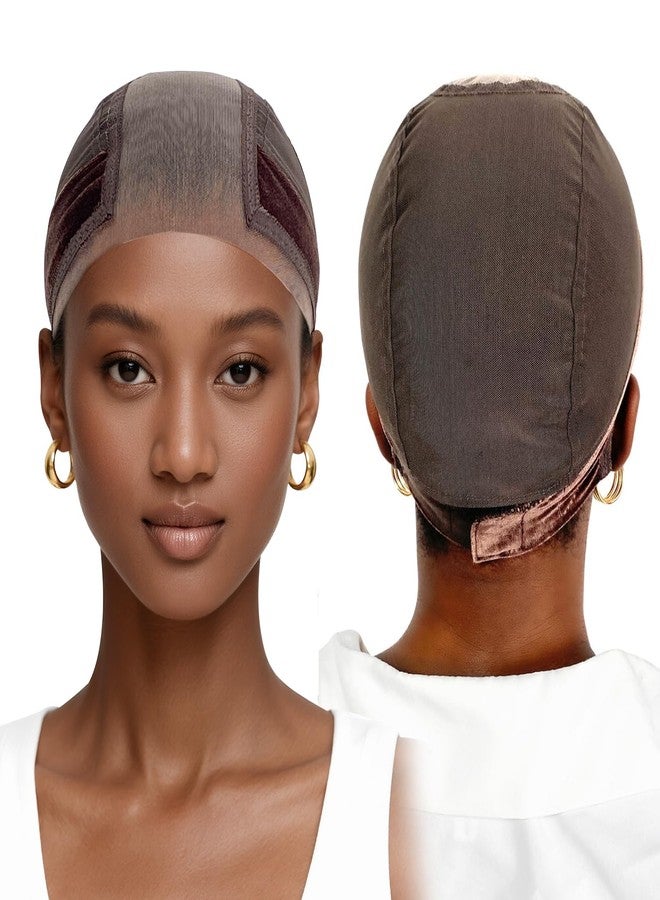 Labhairs Wig Cap with Grip Band for Keeping Wigs in Place, More Full Cap-wide Transparent Lace for Lace Front Wigs - Brown/Black/Nude Non Slip Cap Make Your Wig Be Glueless (Brown-M) - Image 1